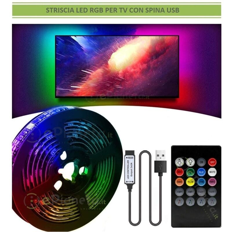 foto del prodotto universo striscia led per retroilluminazione tv e monitor rgb smd 5050 3 metri usb dc5v