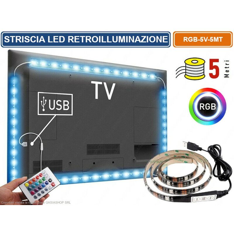 foto del prodotto universo striscia led per retroilluminazione tv e monitor rgb smd 5050 5 metri usb dc5v
