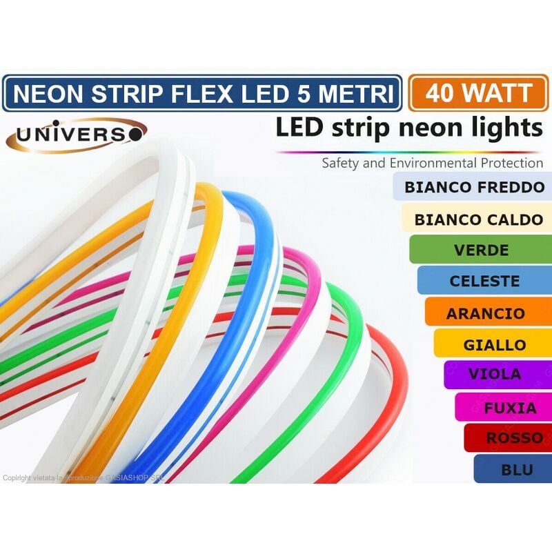 immagine 0 del prodotto universo striscia strip led neon flex 5 metri dc 12v impermeabile da esterno ip65 modellabile colore luce rosso