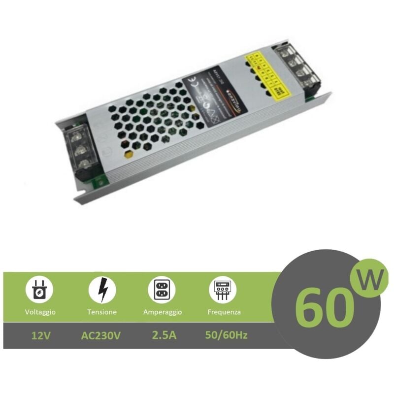 foto del prodotto universo trasformatore ultrasottile 12v 5a 60w alimentatore stabilizzato 25mm strip led
