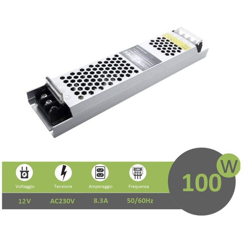 foto del prodotto universo trasformatore ultrasottile 12v 8.3a 100w alimentatore stabilizzato 25mm strip led