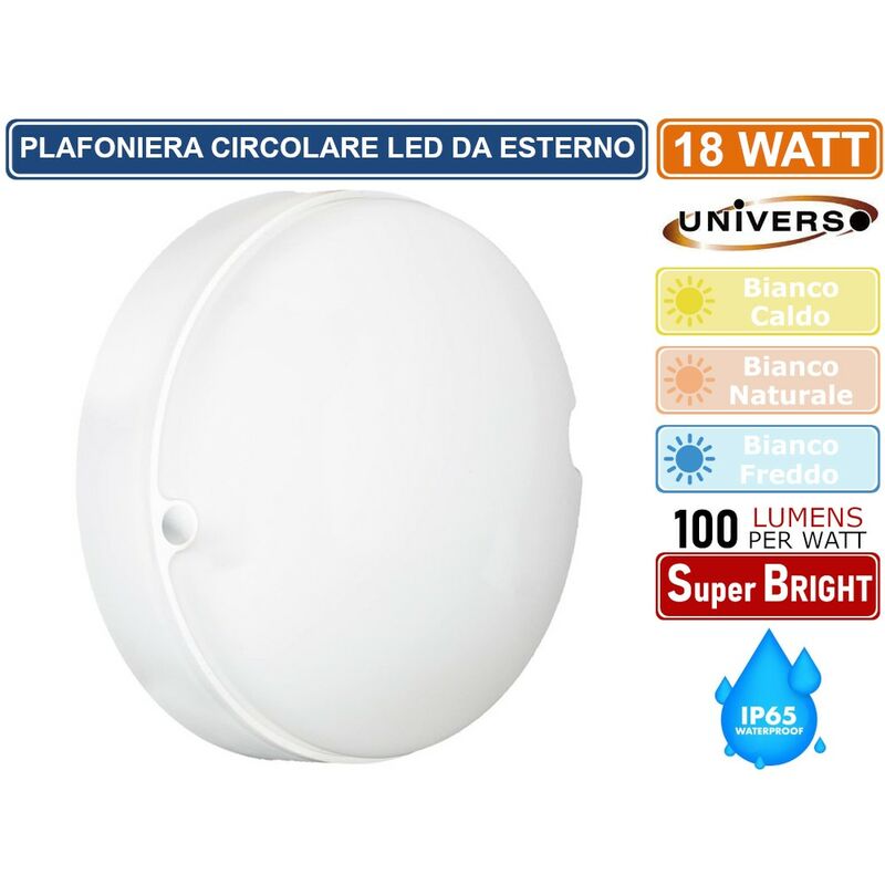 foto del prodotto universo wlg02 18w plafoniera led circolare 18w da esterno ip65 3000k 4000k 6500k colore luce bianco freddo