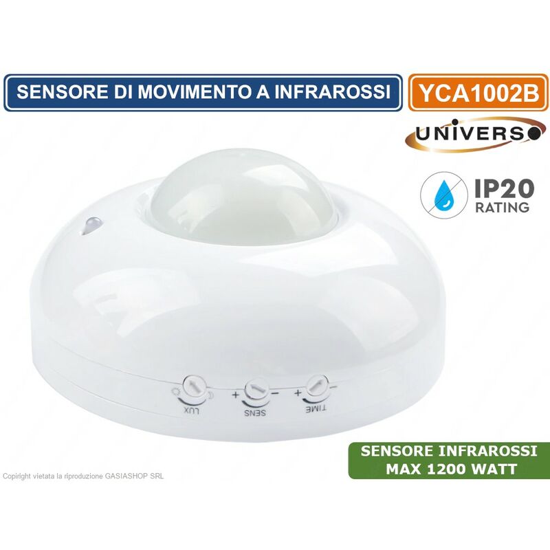 foto del prodotto universo yca1002b sensore di movimento a infrarossi crepuscolare per lampadine 120 360 per lampadine 1200w ip20