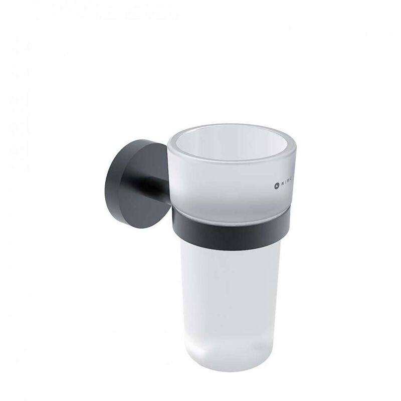 foto del prodotto unix portaspazzolino e dentifricio con supporto, vetro opaco nero opaco unc 13058w 90 nimco