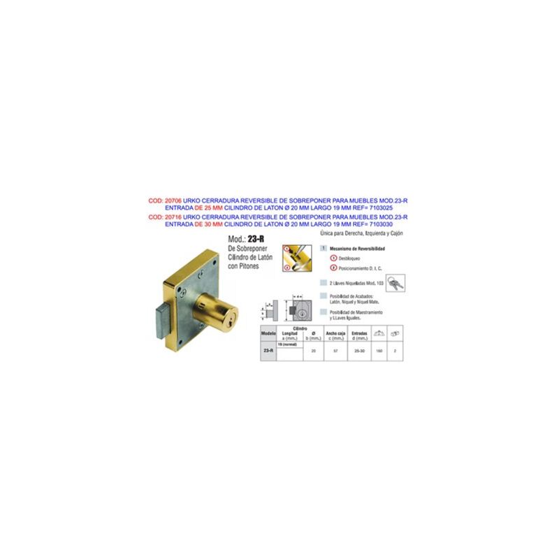 foto del prodotto urko overlay lock 23r ingresso 25 cilindro 19 mobili reversibili 7103025