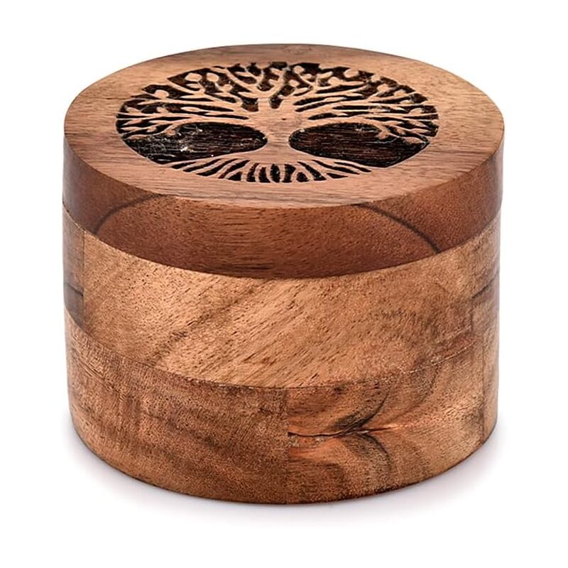 foto del prodotto urna in legno di acacia fatta a mano per ceneri umane, albero della vita in legno per ceneri urna funeraria per ceneri di animali domestici 3,5 x