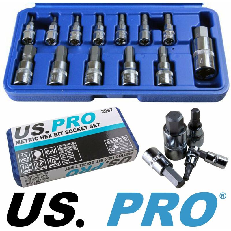 foto del prodotto us pro 2097 bergen trade quality 13 pz metrico hex bit socket set 2 a 14mm in caso