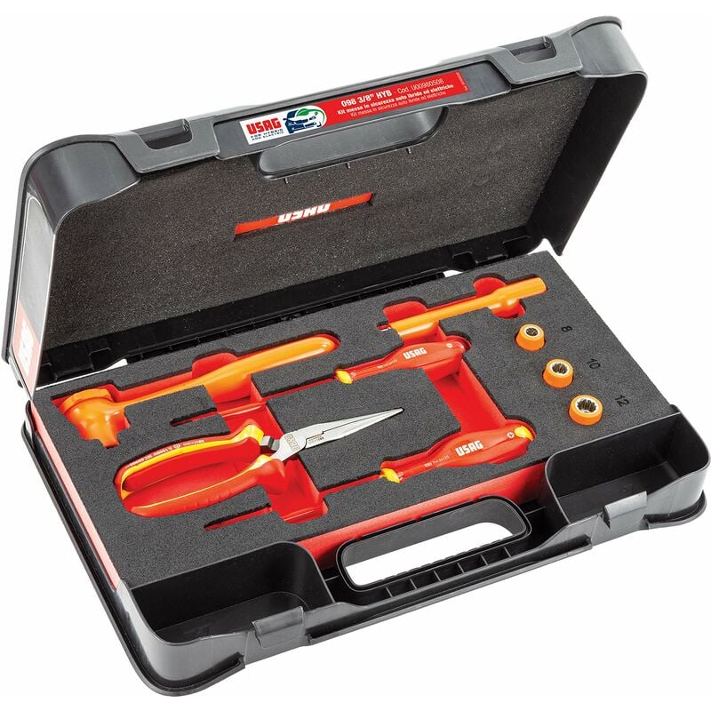 foto del prodotto usag - 098 3 8 assortimento utensili isolati per messa in sicurezza auto ibride ed elettriche