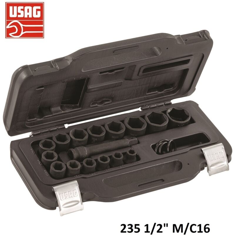 foto del prodotto usag - 235 1/2 m/c16 assortimento 15 bussole esagonali cassetta modulare