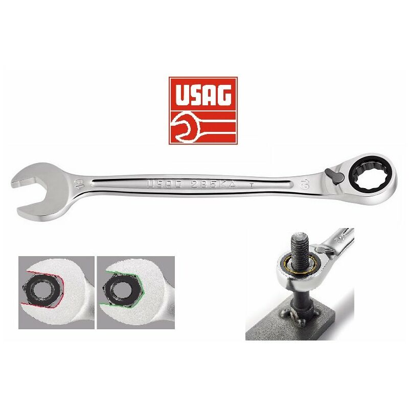 foto del prodotto usag 285 ka chiave combinata bocca esagonale 8 mm con cricchetto reversibile forchetta e stella 15 