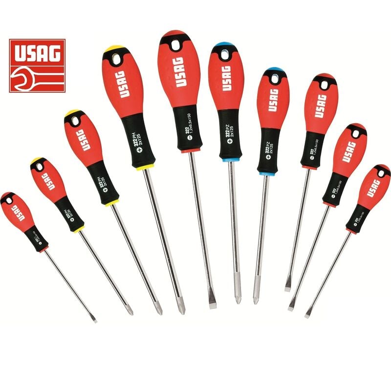 foto del prodotto usag 322 sh10 set 10 giraviti cacciavite viti intaglio impronta croce