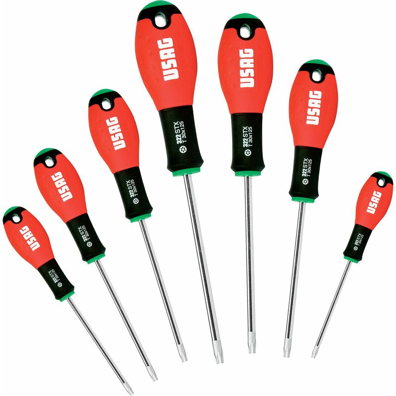 foto del prodotto usag 322 stx s7 serie set kit giraviti cacciaviti torx forati con foro profess.