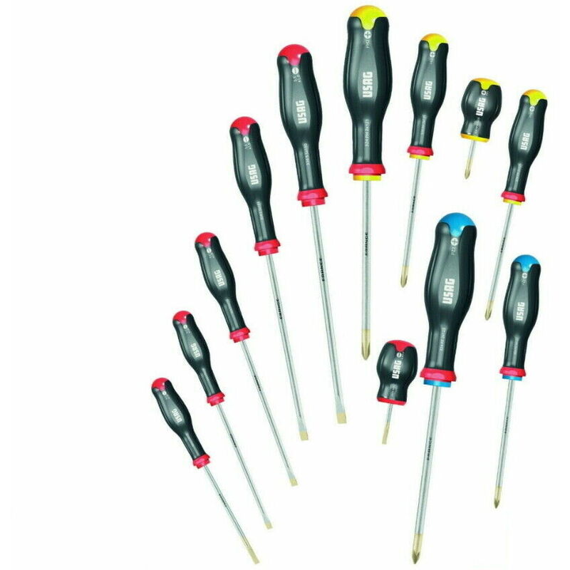 foto del prodotto usag 324 sh12 serie di 12 giraviti per viti a intaglio e croce phillips pozidriv