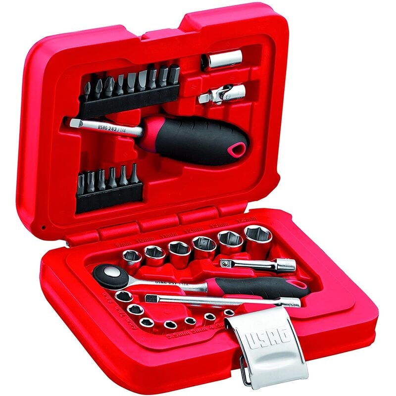 foto del prodotto usag 601 1 4 j34 assortimento in cassetta modulare con bussole esagonali ed inserti per avvitatura 34 pezzi 