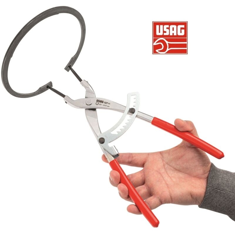 foto del prodotto usag pinza a cremagliera becchi diritti per anelli elastici 127 m 85 200 mm