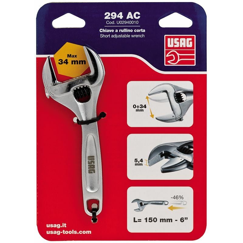 foto del prodotto usag u02940010 chiave regolabile a rullino corta max 34mm