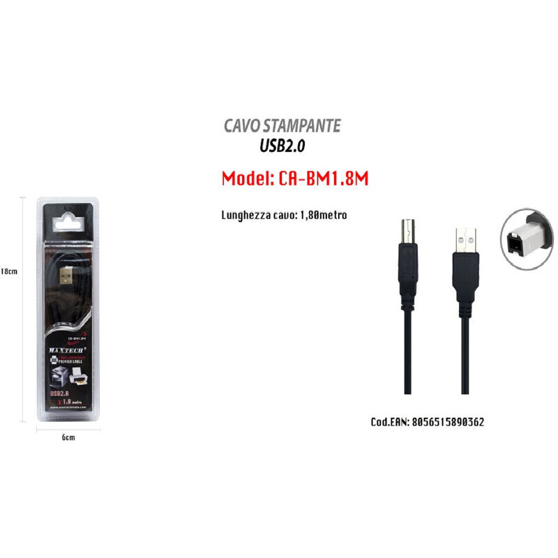 foto del prodotto usb 2.0 cavo alta velocit stampante scanner 1.8mt trasferimento dati ca bm1.8m trade shop traesio