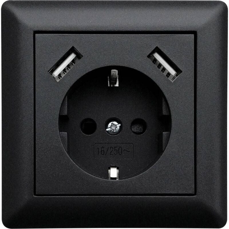 foto del prodotto usb1002 1 parte presa di corrente per montaggio a filo con usb, protezione per i bambini nero ledmaxx