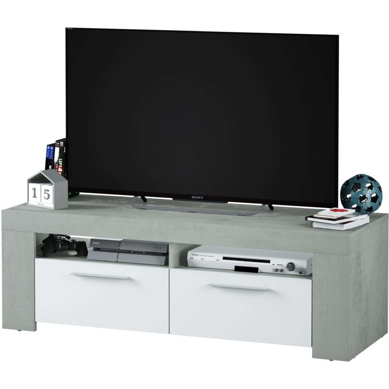 foto del prodotto usinestreet kit mobile tv ambit cm42x120x40h colore bianco cemento 2 ante 2 nicchie