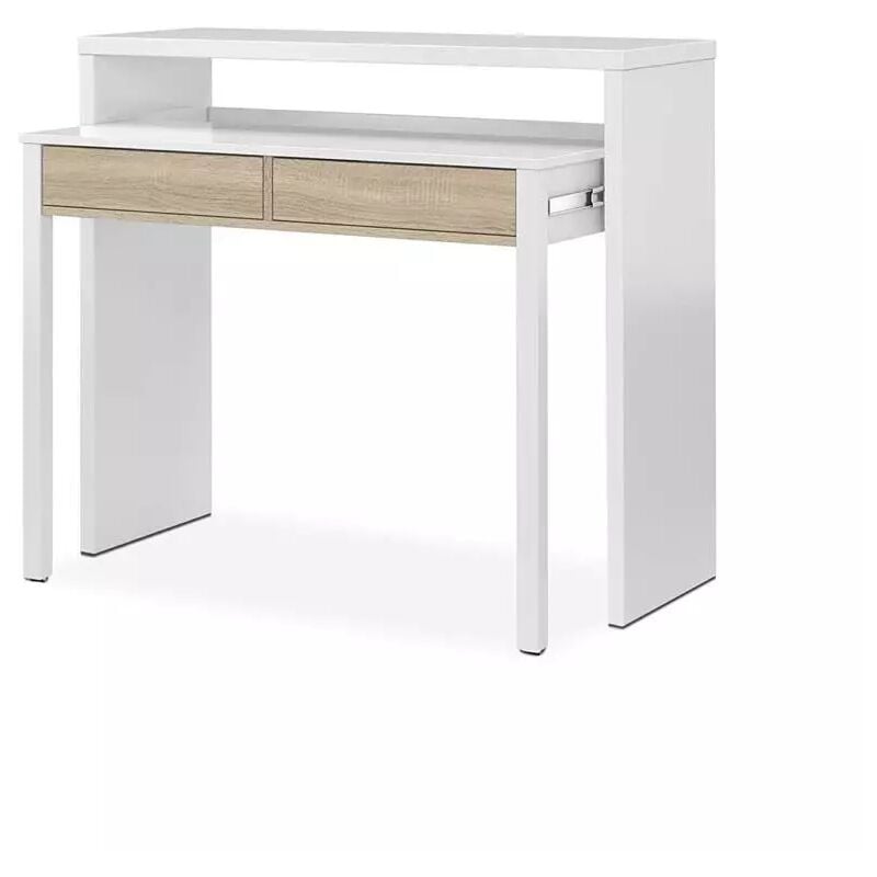 foto del prodotto usinestreet scrivania consolle estensibile bianca con cassetti rovere