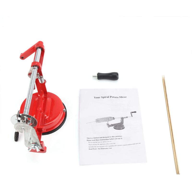 foto del prodotto utensile da cucina con base di aspirazione manuale a manovella in acciaio inossidabile per patatine a spirale a spirale eosnow