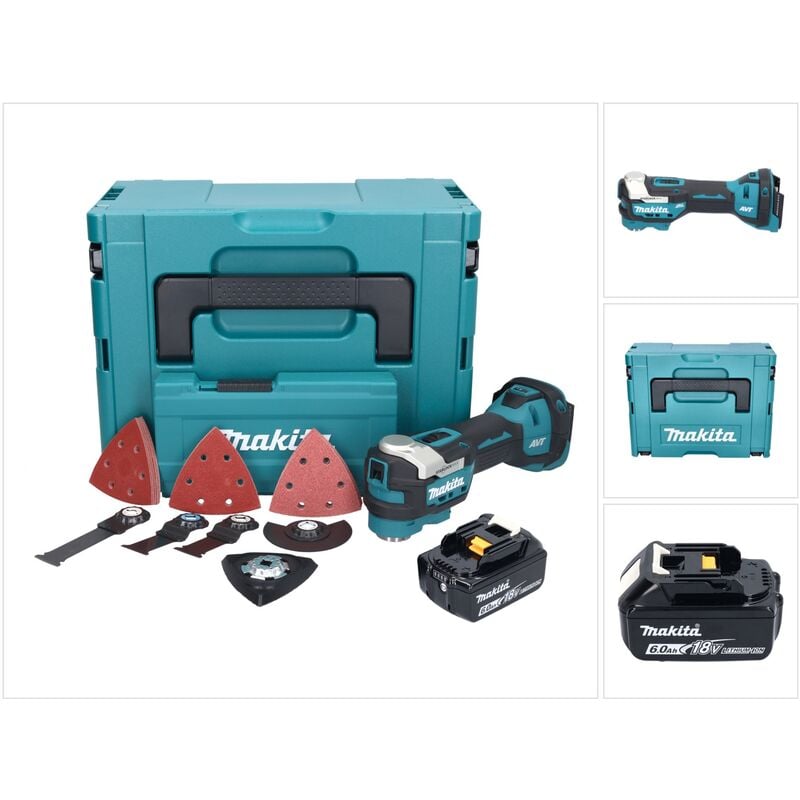 foto del prodotto utensile multifunzione a batteria makita dtm 52 g1jx4 18 v starlock max brushless + 1x batteria ricaricabile 6,0 ah + set di accessori + makpac