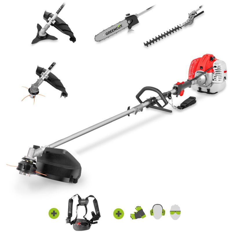 foto del prodotto utensile multifunzione gm650x 5 con motore a benzina 2 tempi 65cc 4,9cv. 5 diversi accessori per il taglio. manubrio a doppia impugnatura.