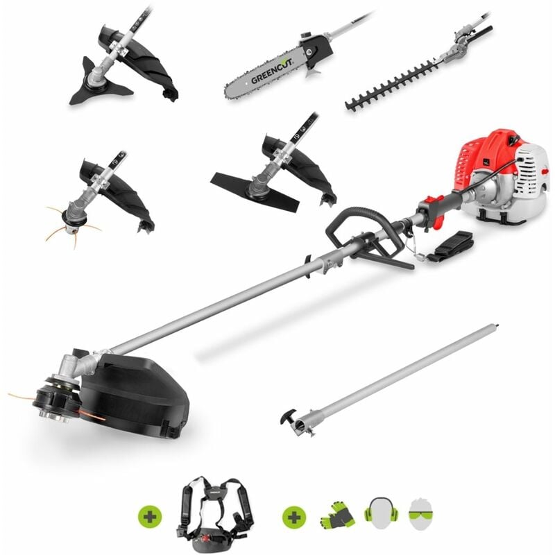 foto del prodotto utensile multifunzione gm650x 6 con motore a benzina 2 tempi 65cc 4,9cv. 6 diversi accessori per il taglio. manubrio a doppia impugnatura.