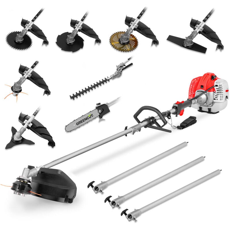 foto del prodotto utensile multifunzione gm650x 9 con motore a benzina 2 tempi 65cc 4,9cv. 9 diversi accessori per il taglio. manubrio a doppia impugnatura.