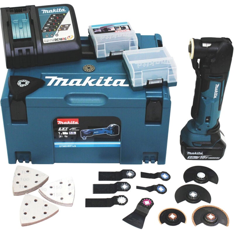 foto del prodotto utensile multifunzione makita 18v dtm51rt1j3 1x 5,0 ah caricabatterie 41 accessori