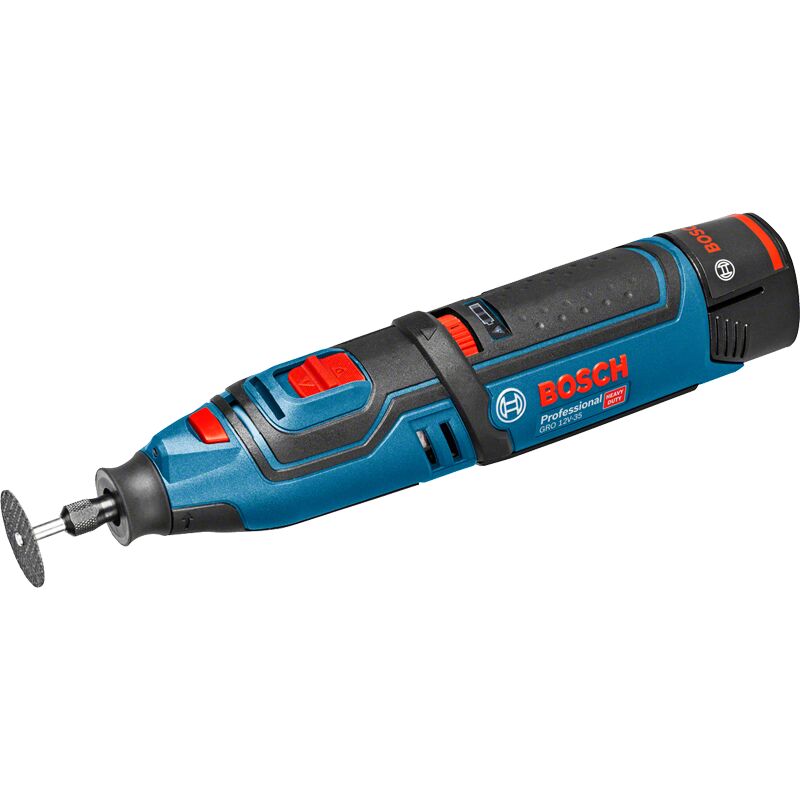 foto del prodotto utensile rotante a batteria bosch gro 12v 35 con 2 batterie da 2,0 ah caricabatterie in l boxx