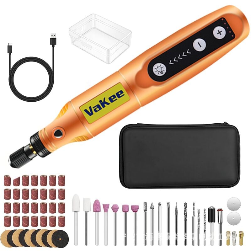 foto del prodotto utensile rotante multifunzione a batteria da 3,7 v, 5 velocit , 18000 giri min max, mini trapano a batteria con luce led, 61 accessori per intaglio,