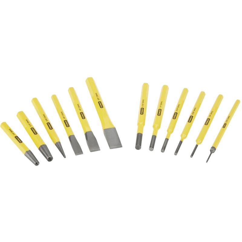 foto del prodotto utensili a percussione punzone scalpello a freddo scalpello a punta set da 12 pezzi stanley, 4 18 299