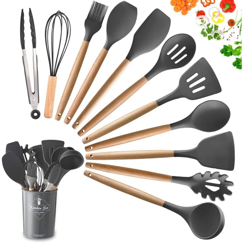 foto del prodotto utensili antiaderenti con manico in legno per la cucina resistenti al calore