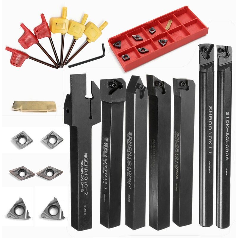 foto del prodotto utensili da taglio 10mm 7pz gambo tornio portautensili per tornitura barra alesatrice con 7pz inserto in carburo e chiave inglese