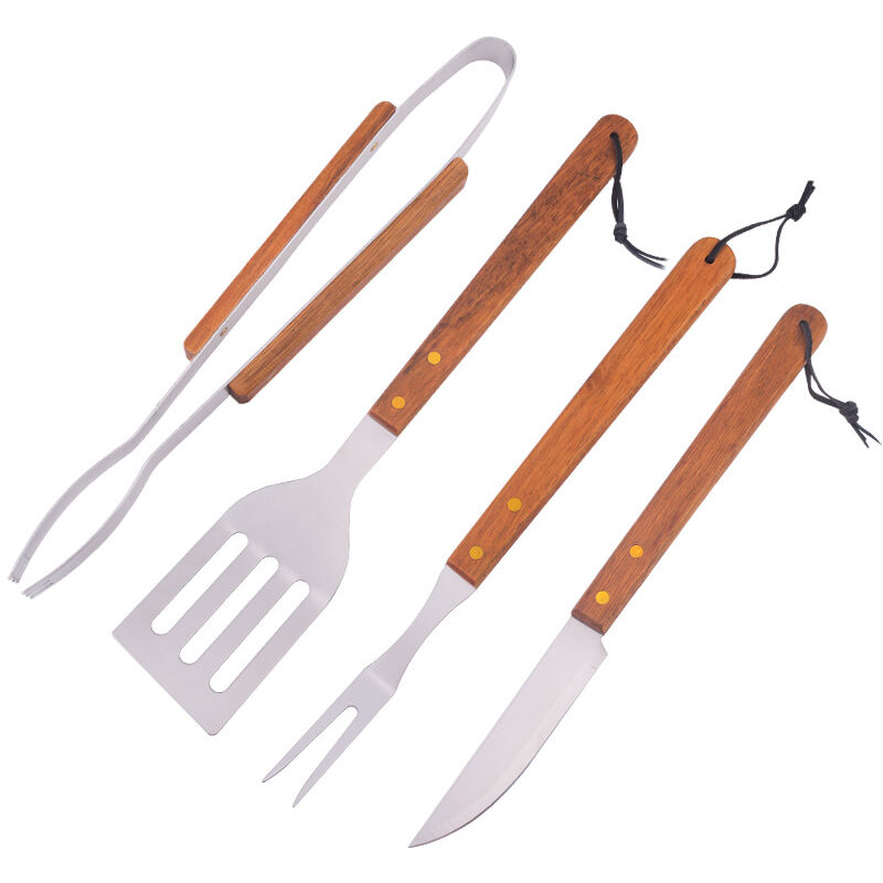 foto del prodotto utensili per barbecue, kit per barbecue, accessori per barbecue, set di utensili per barbecue in acciaio inossidabile da 4 pezzi, fornello con manico