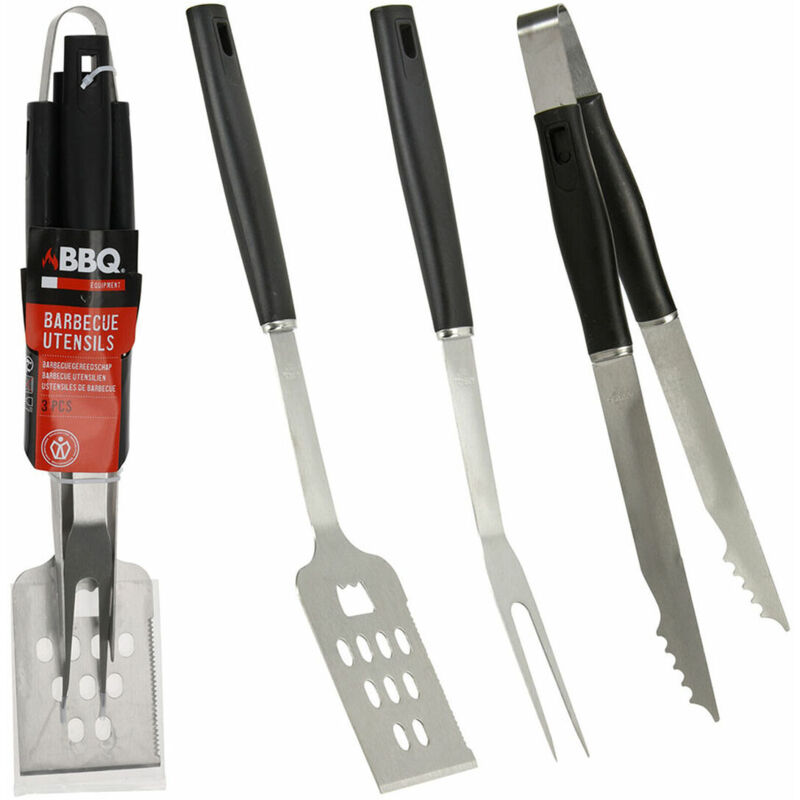foto del prodotto utensili per barbecue nero 3 pezzi