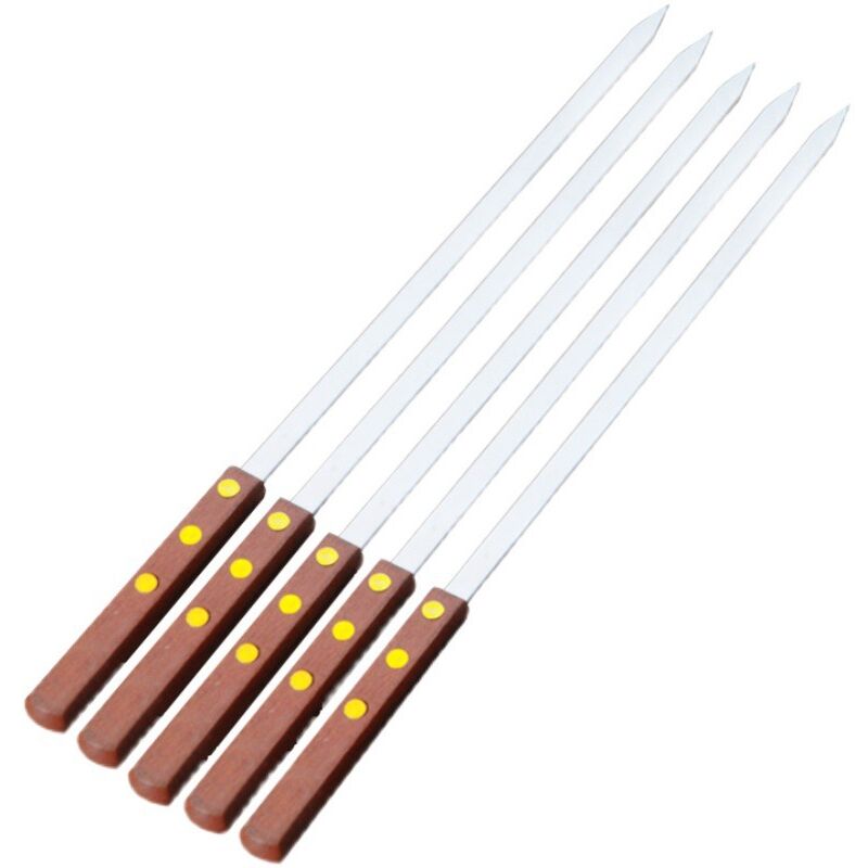 foto del prodotto utensili per barbecue, spiedini per barbecue, spiedini extra lunghi in acciaio inossidabile da 50 cm con manico in legno massello, set da 8