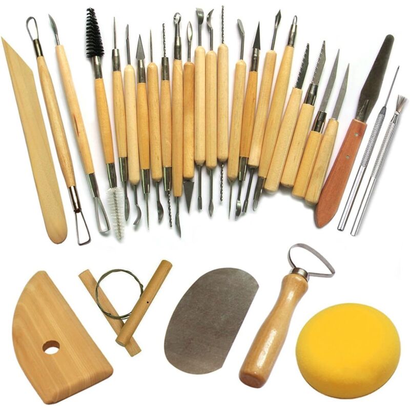 foto del prodotto utensili per ceramica, scalpelli per scultura in argilla per vasaio ceramista, kit da 30 pezzi