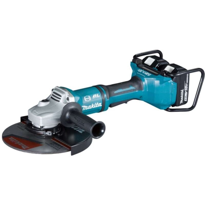 foto del prodotto utensili smerigliatrice angolare a batteria 18v 230 mm, 2x batterie 5,0 ah, caricabatterie dga900pt2 makita