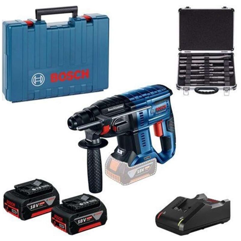 foto del prodotto utensili trapano a percussione a batteria da 18 v con accessori, 2 batterie li ion 4,0 ah, caricabatterie 0615990m33 bosch
