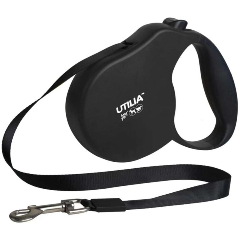 foto del prodotto utilia pet guinzaglio retrattile a nastro medium mt. 5 per cani fino a kg. 18 col. nero