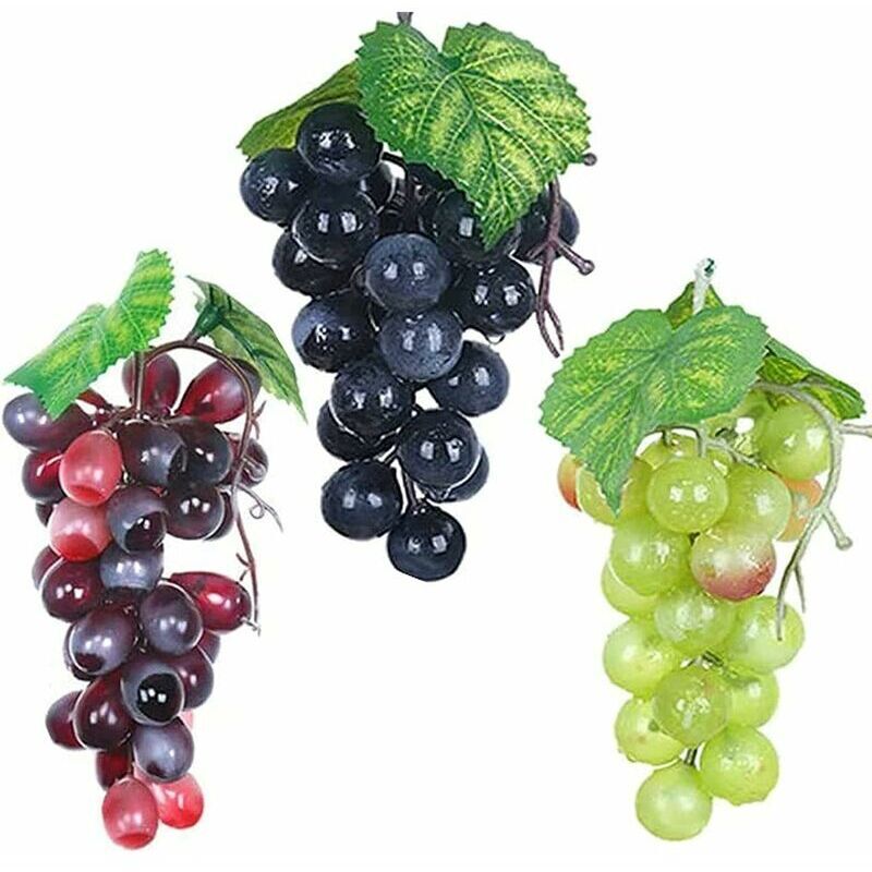 foto del prodotto uva artificiale, mini grappoli d uva in gomma, finti grappoli d uva decorativi, realistici ornamenti da appendere per feste in casa, 14 cm, 3 pezzi,
