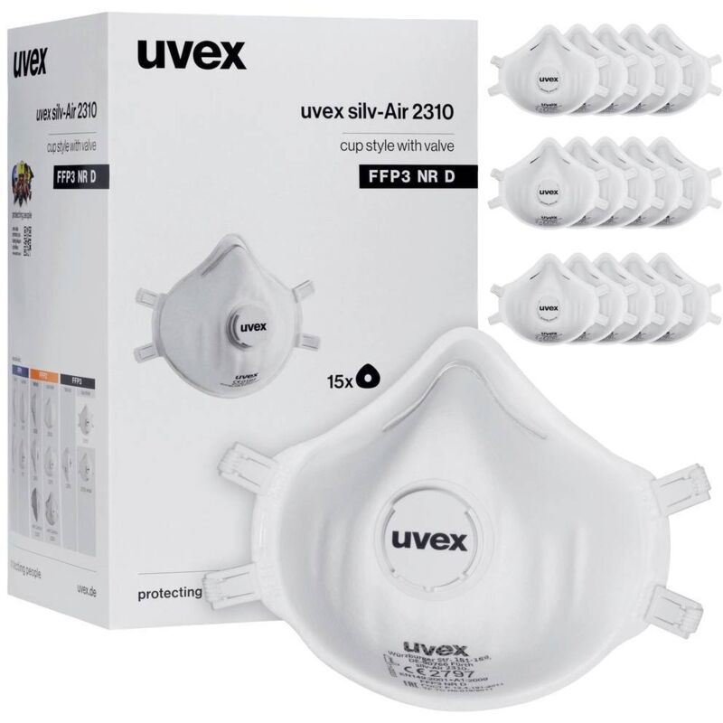 foto del prodotto uvex silv air classic 2310 8762310 mascherina antipolvere con valvola ffp3 d 15 pz. en 149 2001 a1 2009 din 149 2001