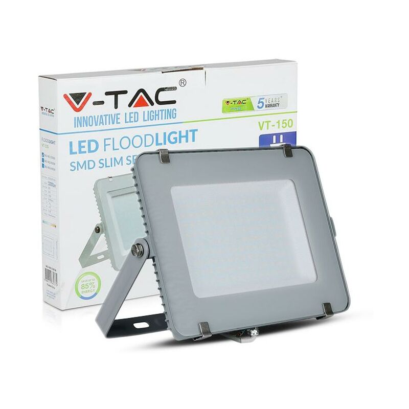 foto del prodotto v tac 150w led proiettore smd samsung chip corpo griggio 3000k luce calda