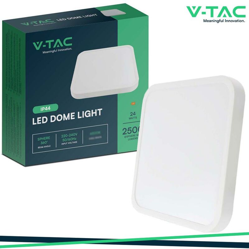foto del prodotto v tac 24w led plafoniera quadrata cornice bianca 4000k ip44 luce naturale