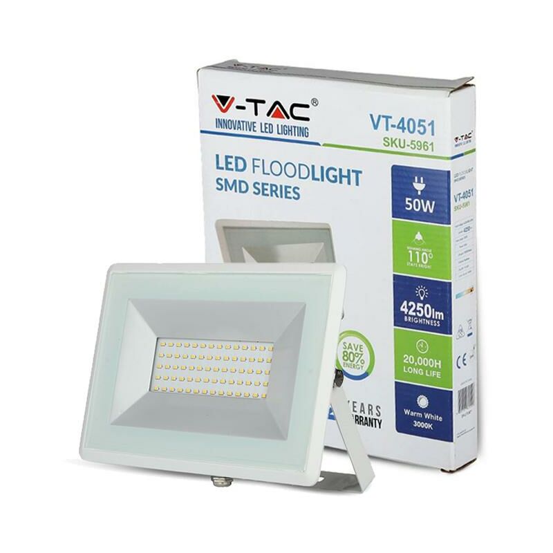 immagine 0 del prodotto v tac 50w led proiettore smd e series corpo bianco luce bianca 6500k luce fredda