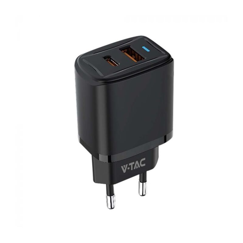 foto del prodotto v tac adattatore ricarica rapida 20w usb a usb c con doppia porta pd qc nero