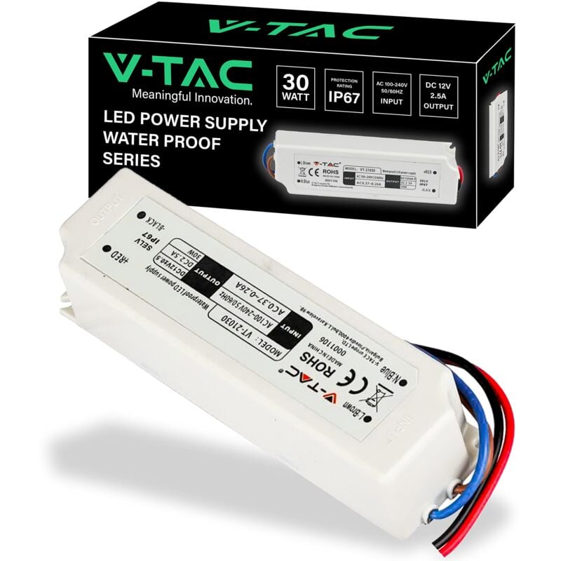 foto del prodotto v tac alimentatore per strisce led professionale 30w 12v 2,5a trasformatore in plastica per apparecchiature elettroniche, telecamere, schermi