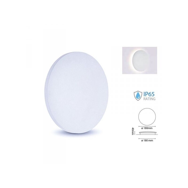 foto del prodotto v tac applique lampada led da muro rotonda 9w 3000k effetto sole ip65 carcassa bianca sku 7526